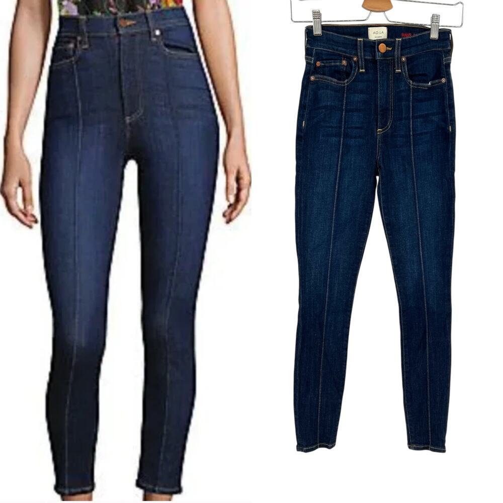 Alice + Olivia Good High Rise Skinny Jeans Pintuck Dream On Dark Blue Size 24‎